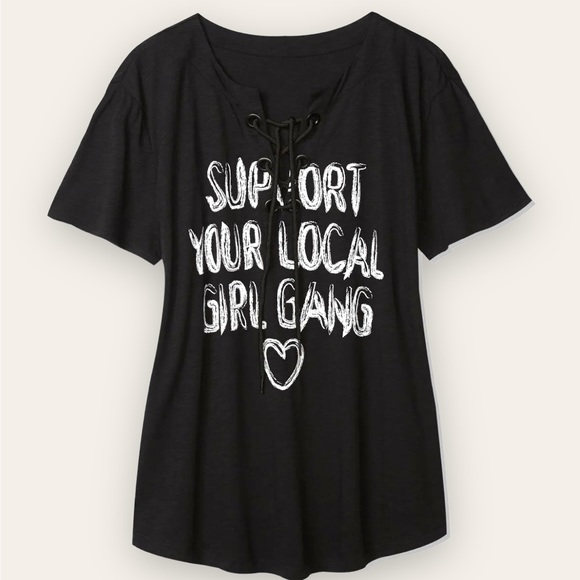 Addition Elle - Love & Legend Black Graphic Tee, “Support Your Local Girl Gang” - Picture 1 of 11